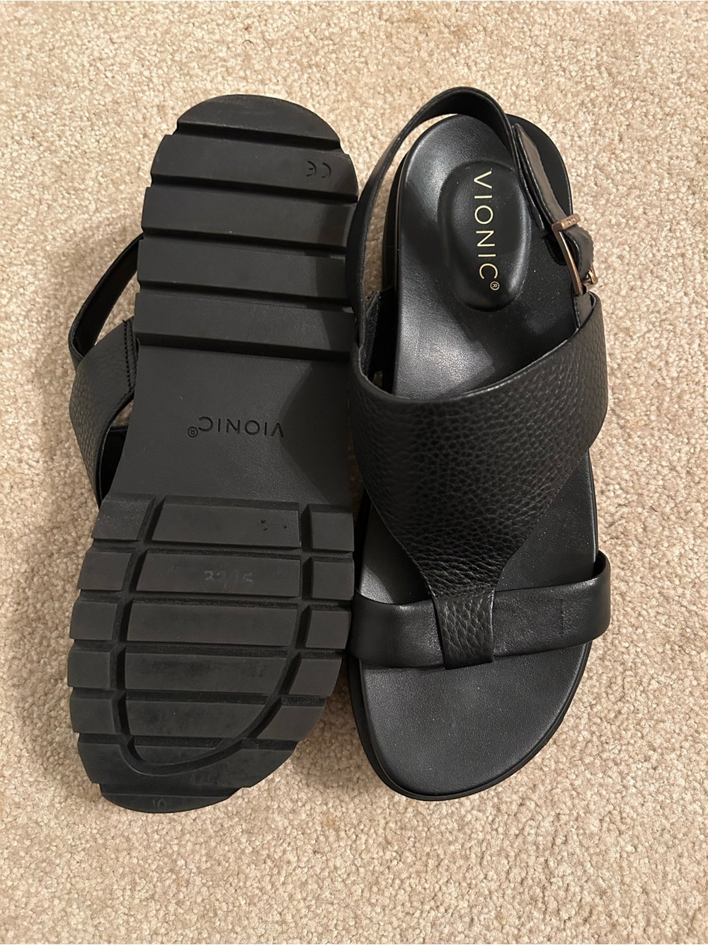 Vionic Black Textured Leather Slingback Sandals